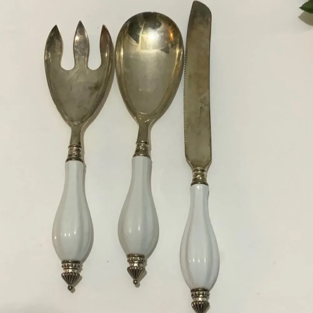 Godinger Art Co. Silver Plated 3 Pc. Hostess Serving Set w/ Porcelain Handle G2